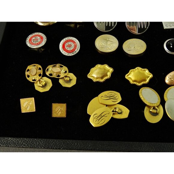 Huge Lot of Cufflinks 35 Pairs Antique Vintage Cuff Links Sterling and GF w Tray - Picture 7 of 7